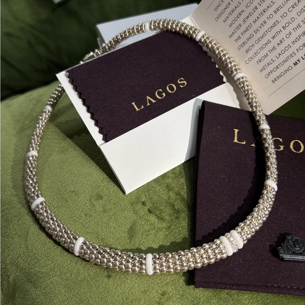 Lagos Caviar Necklace with Diamonds. 18” - Picture 2 of 6